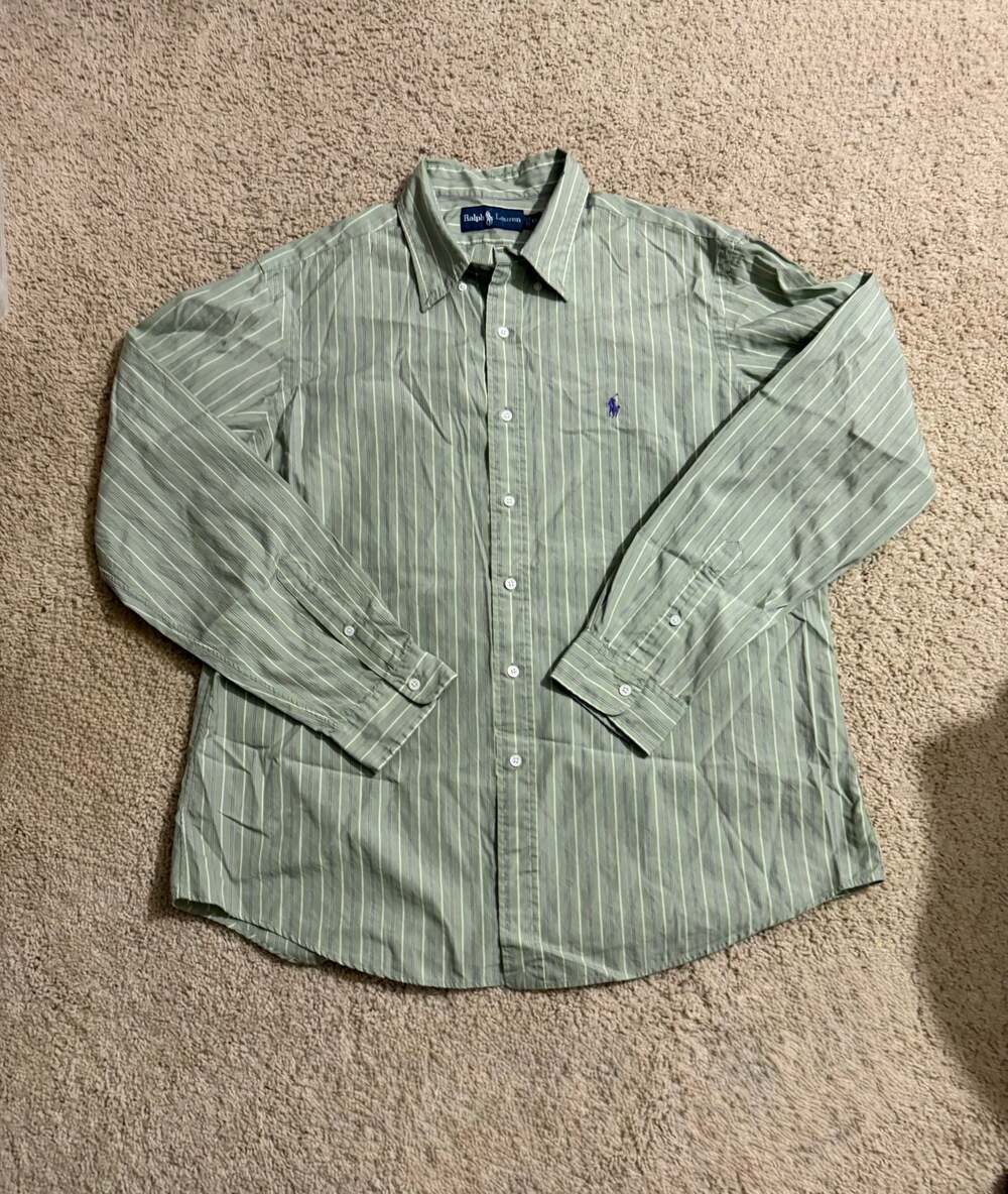 Vintage Ralph Lauren Mens XL Striped Button Down Shirt Green and purple